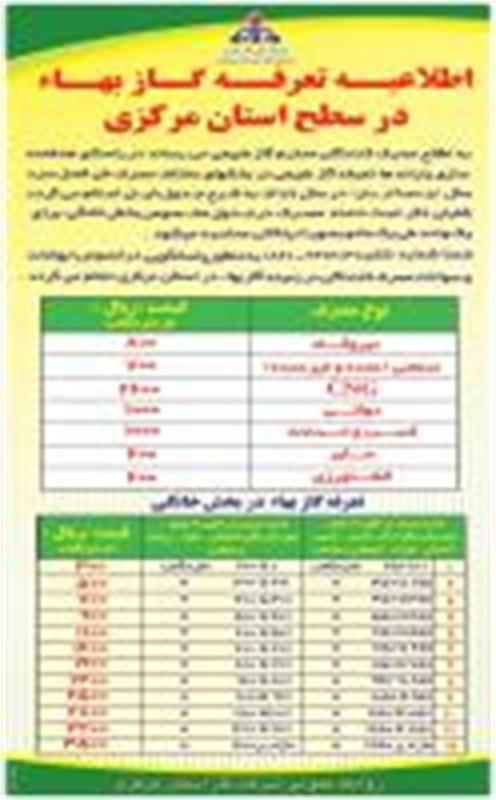 توزیع 335 هزار بروشور جدول تعرفه گازبهاء در استان مرکزی